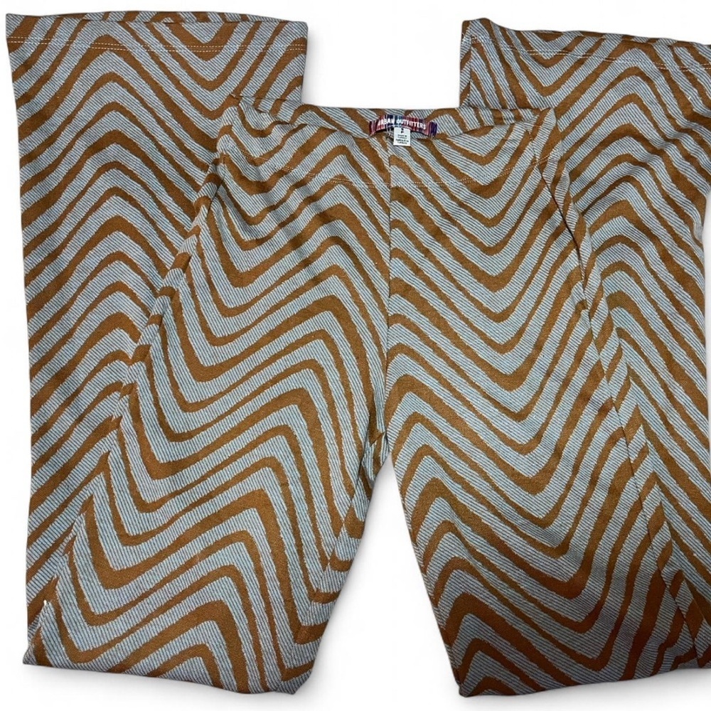 Urban Outfitters SM pants retro flare chevron print blue/brown 70’s